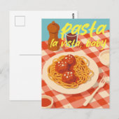 レトロなイタリアンレストランの雰囲気 パスタのパロディ ポストカード (正面/裏面)