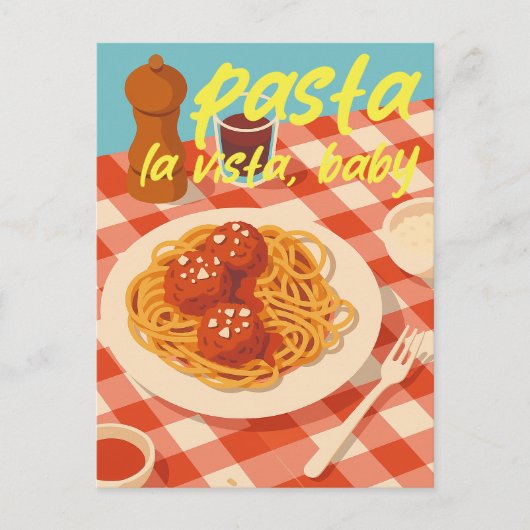 レトロなイタリアンレストランの雰囲気 パスタのパロディ ポストカード (正面)