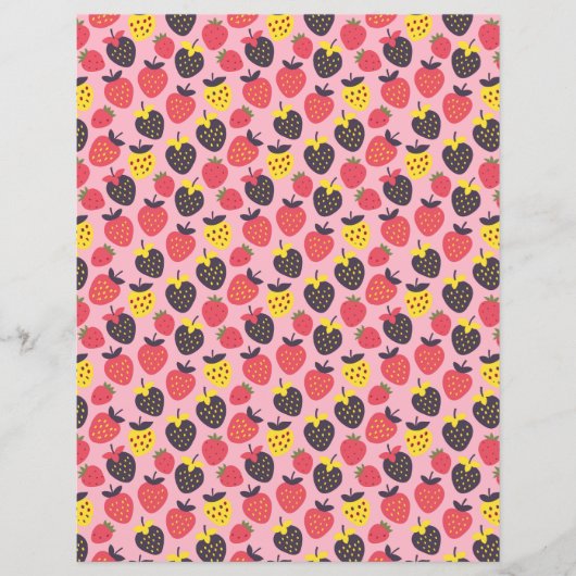 レトロなイチゴとストライプのスクラップブック紙 (正面)