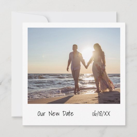 レトロなインスタント写真風 結婚式延期のお知らせ 案内状 (正面)