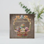 レトロなイースターバニー＆イースターエッグ イースターパーティ 招待状 (スタンド正面)