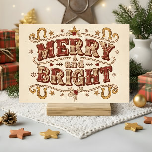 レトロなウェスタンスタイルのクリスマスカード「メリーアンドブライト」 シーズンカード