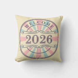 レトロなウェルカム 2026 デコラティブピロー クッション