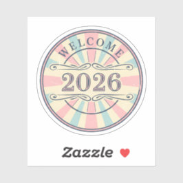 レトロなウェルカム 2026 年賀ステッカー シール