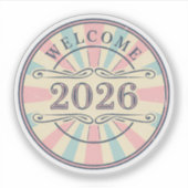 レトロなウェルカム 2026 年賀ステッカー シール (正面)