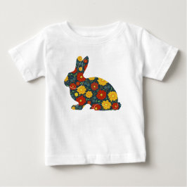 レトロなウサギと花 ベビーTシャツ