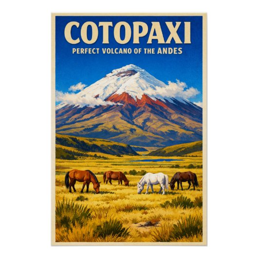 レトロなエクアドル、コトパクシ山 ポスター (正面)