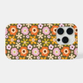 レトロなオリーブグリーンの抽象的な花の満開 iPhoneケース (裏面横)