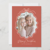 レトロなオレンジがかった赤とピンクの波状写真 シーズンカード (正面)