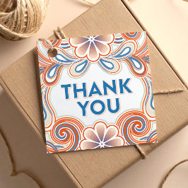 レトロなオレンジの花と渦巻きの感謝 フェイバータグ