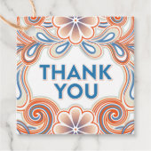 レトロなオレンジの花と渦巻きの感謝 フェイバータグ (正面)