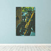 レトロなオートバイのバイクの贈り物 キャンバスプリント (インサイチュ (ウッドフロア))