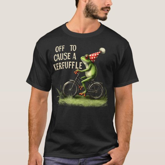 レトロなカエルが自転車に乗って騒ぎを起こしにいく Tシャツ (正面)