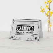 レトロなカセットテープ 80年代の誕生日音楽 カード (黄色い花)
