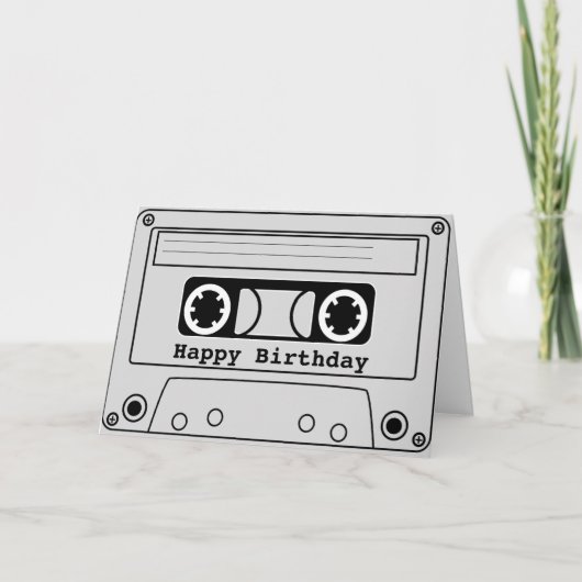 レトロなカセットテープ 80年代の誕生日音楽 カード (正面)