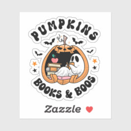 レトロなカボチャと本とオバケのハロウィン シール