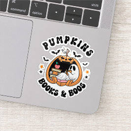 レトロなカボチャと本とオバケのハロウィン シール