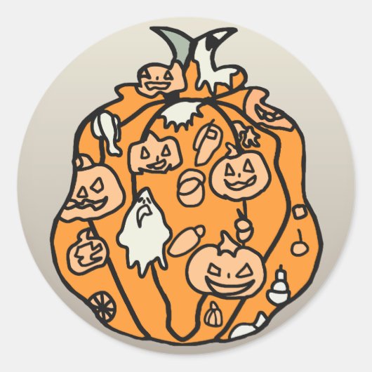 レトロなカボチャのスパークスとハロウィンのお菓子！ ラウンドシール (正面)