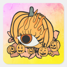 レトロなカボチャの炎の目 スクエアシール