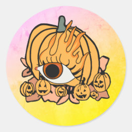 レトロなカボチャの炎の目 ラウンドシール