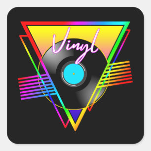 レトロなカラフルレインボービニール音楽レコード スクエアシール