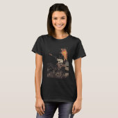 レトロなカリグラフィーの猫恐竜火山噴火 a tシャツ (正面フル)