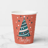 レトロなカリグラフィー ミニマリスト メリークリスマスツリー 紙コップ (裏面)