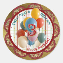 レトロなカーニバル子供の誕生日ステッカー