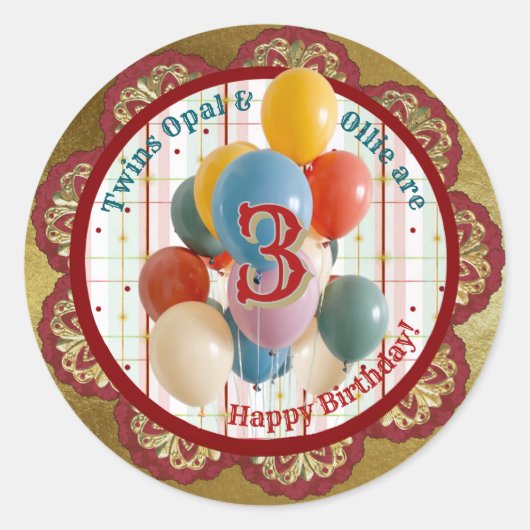 レトロなカーニバル子供の誕生日ステッカー ラウンドシール (正面)