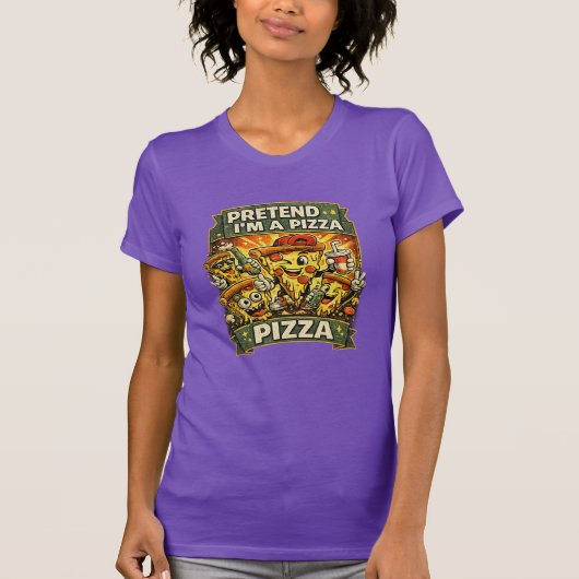 レトロなキャラクターのピザのTシャツ Tシャツ (正面)