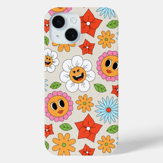レトロなキャラクターの花 ウィムジカルで幸せな楽しい雰囲気 Case-Mate iPhoneケース (裏面)