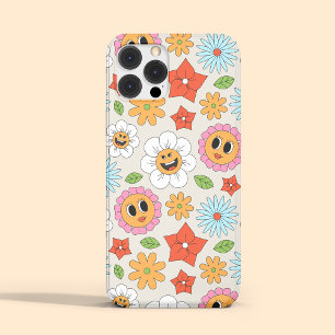 レトロなキャラクターの花 ウィムジカルで幸せな楽しい iPhone 15 PRO MAXケース