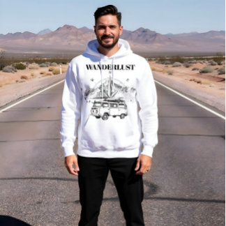 レトロなキャンパーバンと山とコンパス スケッチ Wanderlust Retro Camper Va パーカ