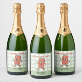 レトロなギンガムグリーンの「出産目前のママ」ベビーシャワー スパークリングワインラベル