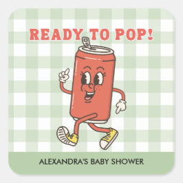 レトロなギンガムチェックのグリーンで「赤ちゃんが産まれそう！」なベビーシャワー スクエアシール