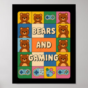 レトロなクマとゲームの面白いクマ好きビデオゲーム ポスター