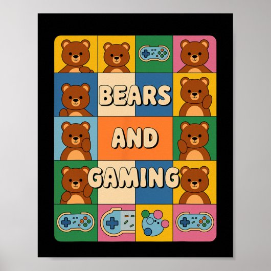 レトロなクマとゲームの面白いクマ好きビデオゲーム ポスター (正面)