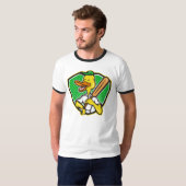 レトロなクリケットのキャラクターのアヒル Tシャツ (正面フル)