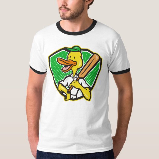 レトロなクリケットのキャラクターのアヒル Tシャツ (正面)