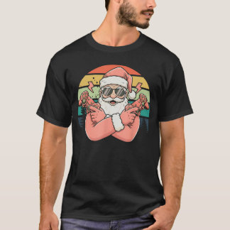 レトロなクリスマスのおもしろゲーミングサンタ Tシャツ