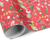 レトロなクリスマスのぬいぐるみ ドール ドラム ボール ラッピングペーパー (ロールコーナー)