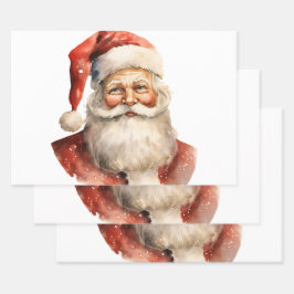 レトロなクリスマスのサンタクロース ラッピングペーパーシート