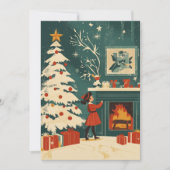 レトロなクリスマスのシーン 暖炉のそばの子供 シーズンカード (正面)