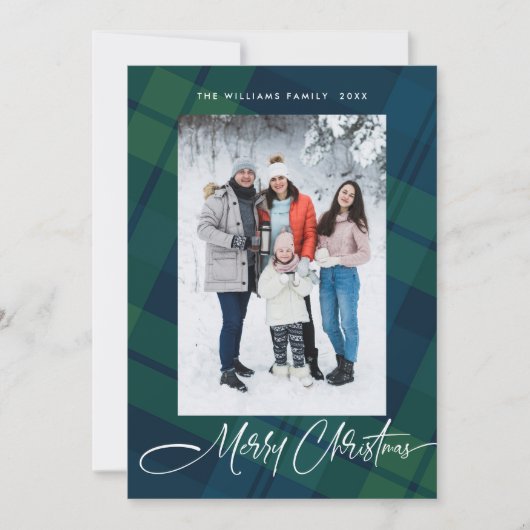レトロなクリスマスのチェック柄5枚の写真のグリーティングカード シーズンカード (正面)