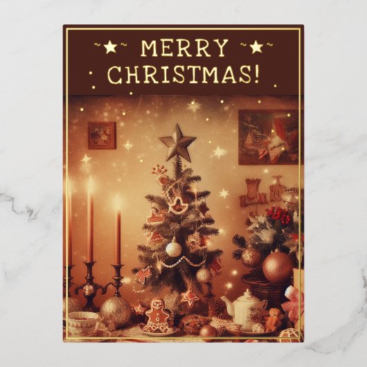 レトロなクリスマスのテーマの挨 箔シーズンポストカード (正面)