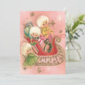 レトロなクリスマスの天使たちがスレッジに乗ったホリデーシーズン シーズンカード (スタンド正面)