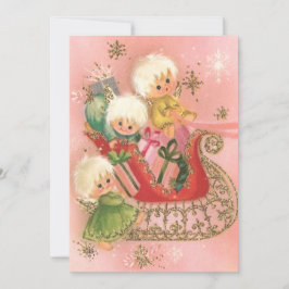 レトロなクリスマスの天使たちがスレッジに乗ったホリデーシーズン シーズンカード