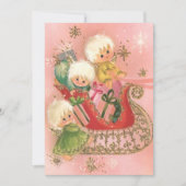 レトロなクリスマスの天使たちがソリに乗ったホリデーシーズン シーズンカード (正面)