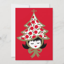 レトロなクリスマスの女の子 ツリーハット シーズンカード