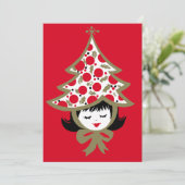 レトロなクリスマスの女の子 ツリーハット シーズンカード (スタンド正面)